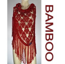 Scialle fatto a mano all'uncinetto Bamboo100%rosso con frange